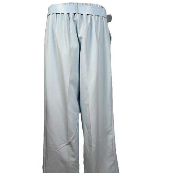 Rachel Zoe Light Blue Women's Flat Front Wide Leg Trousers with Pearl Belt Sz L - Picture 5 of 7